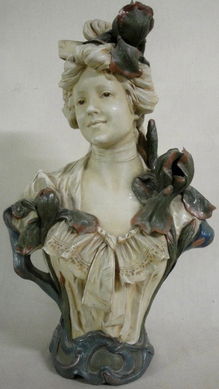 Royal Dux ornate figure of Edwardian lady - 19" hi: Royal Dux ornate porcelain bust of Edwardian lady - 19" high - in original paint
