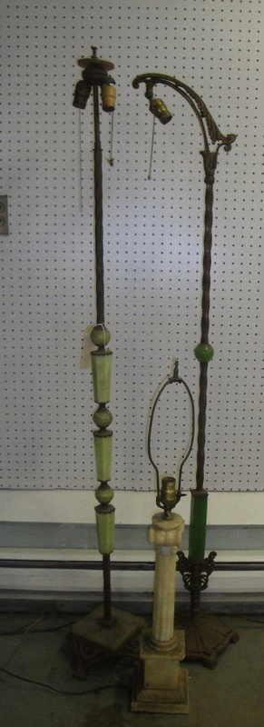 Two floor lamps with slag glass panels plus marble: Two floor lamps with slag glass panels plus marble table lamp
