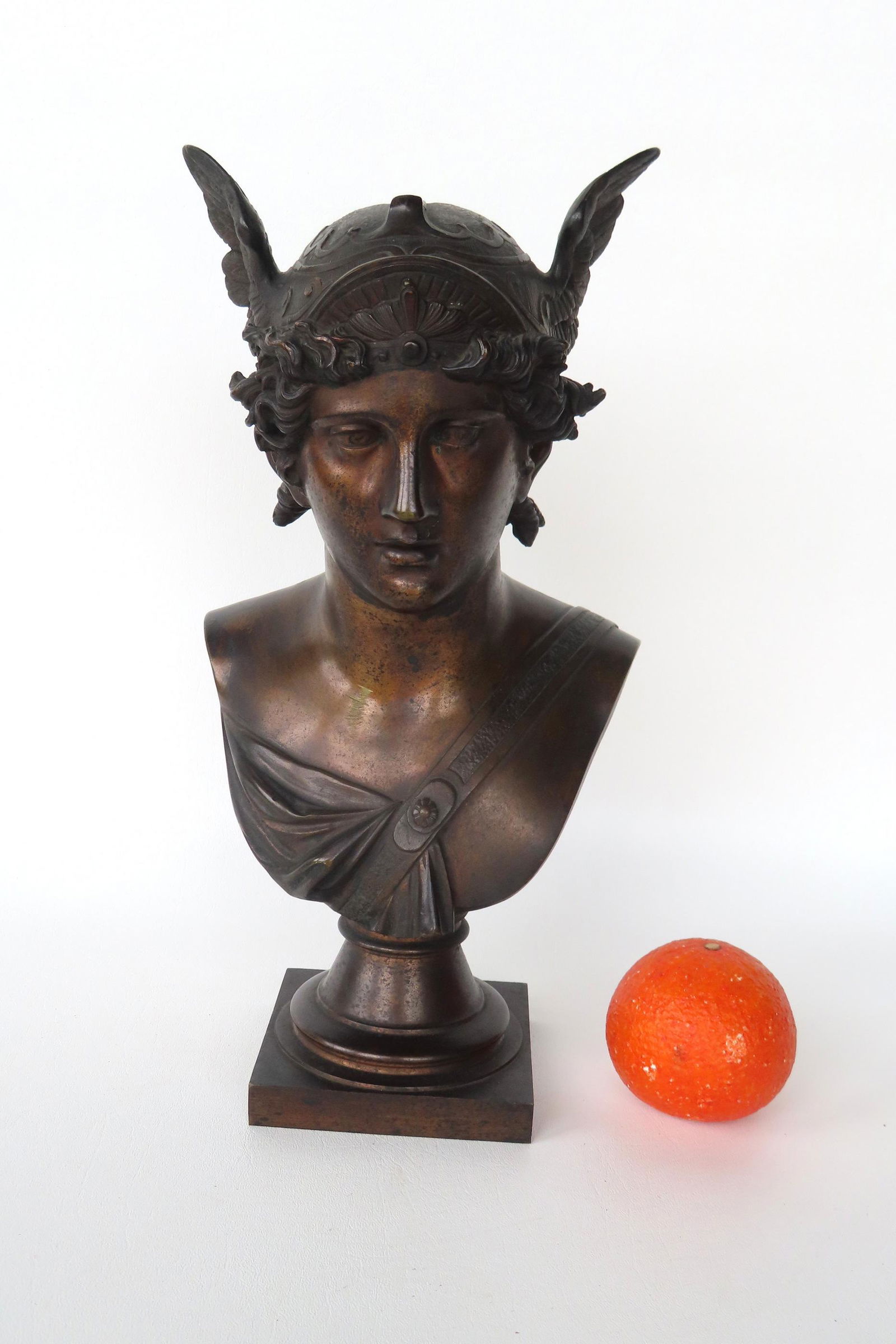 A bronze bust of Mercury, with script signature of "Marie" on side of base, late 19th century. Tiny (1 of 10)