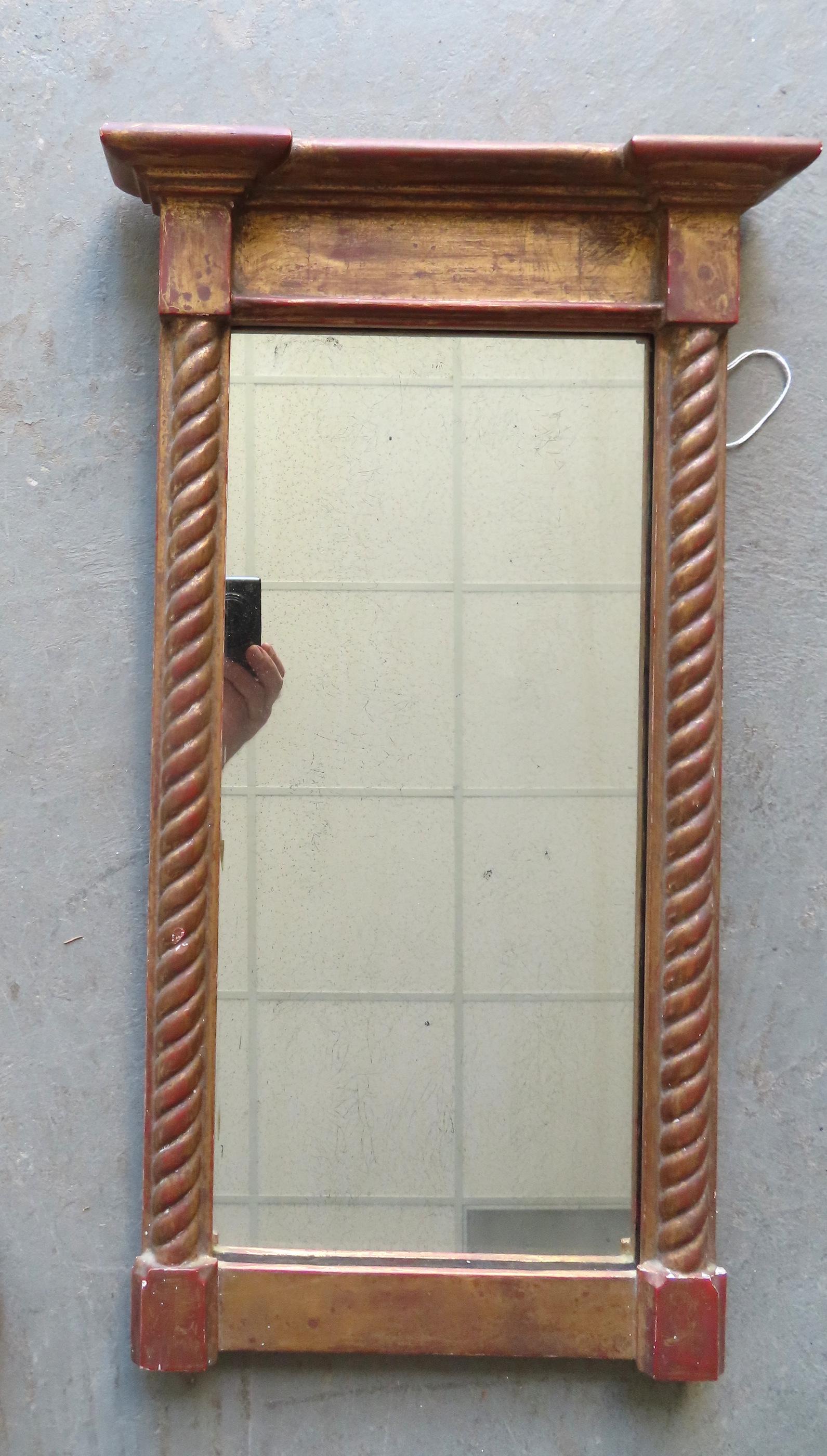A Sheraton wall mirror with shaped stepped crown molding and rope twist half columns flanking (1 of 5)