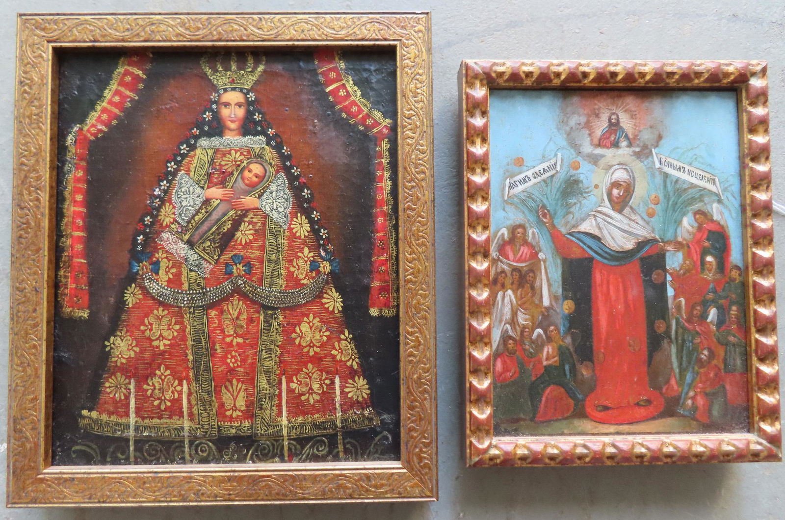 Two Russian Orthodox icons hand painted on wooden panels (1 of 6)