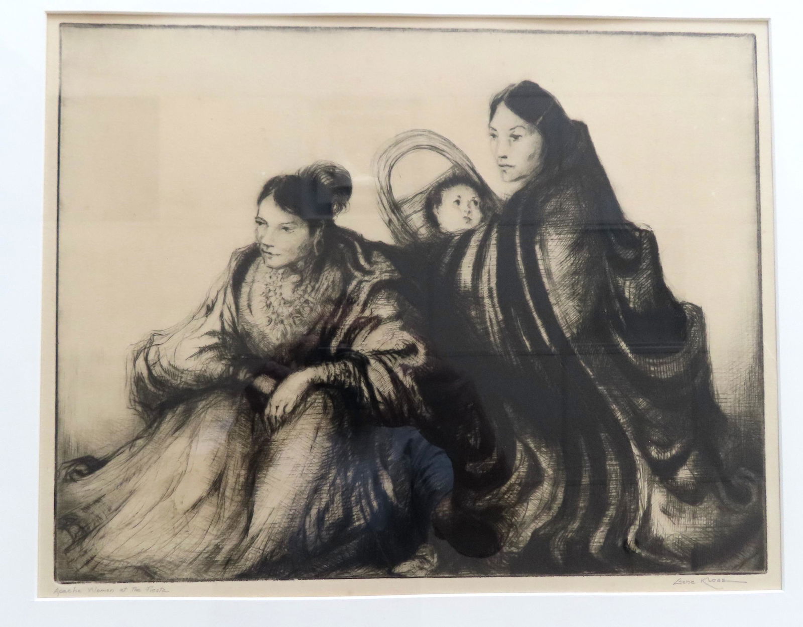 Gene Kloss, 1903 - 1996,  active/lived in New Mexico, California. Etching of Native Americans titled (1 of 5)