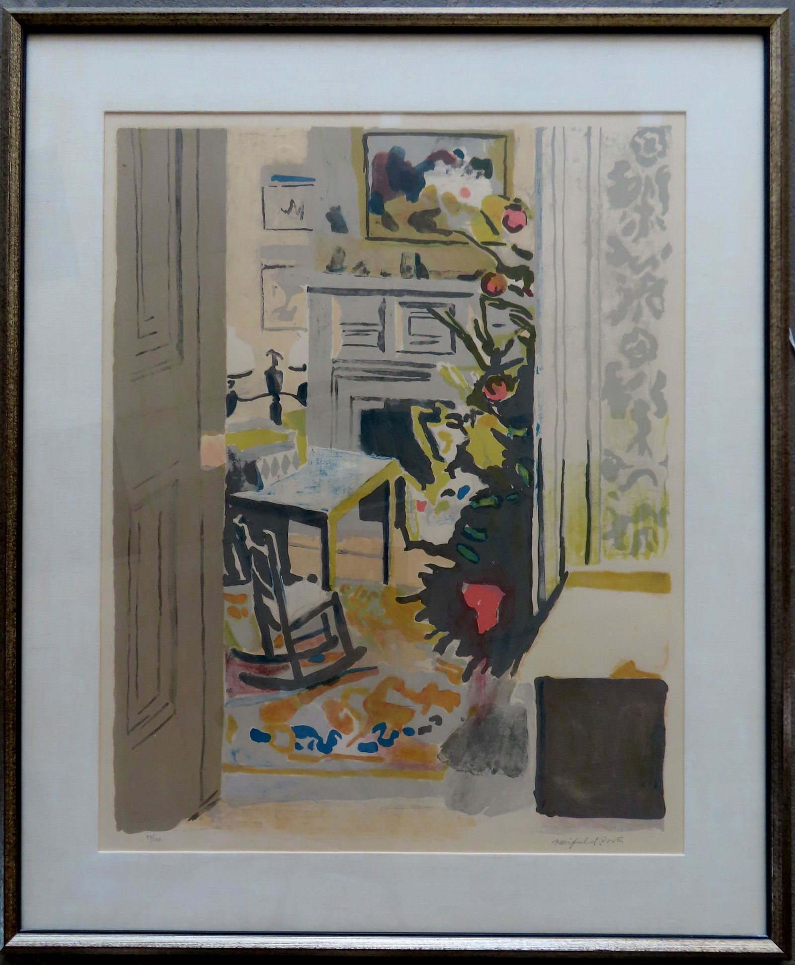 Fairfield Porter, 1907 - 1975, active/lived in New York, Illinois. Lithograph "The Christmas Tree, (1 of 5)