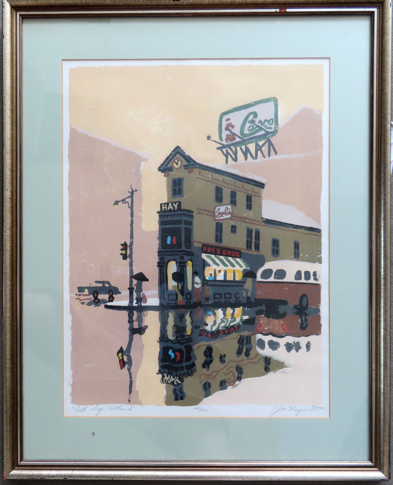 Jon Legere, Portland Maine, 1944-1996.Limited edition lithograph titled "Wet Day , Portland", (1 of 5)