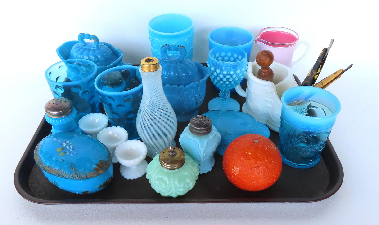 Grouping of 20 pieces of Victorian glassware, most blue and some in opalescent, all in very good (1 of 11)