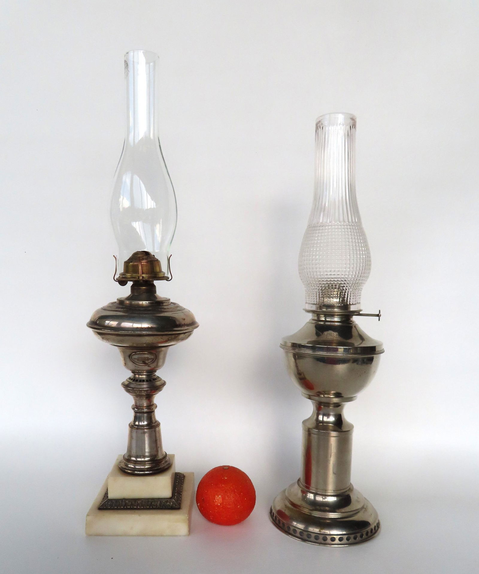 Two oil early fluid/oil lamps -an Astral signed Cornelius & Co. and a signed Hitchcock Lamp. (1 of 9)