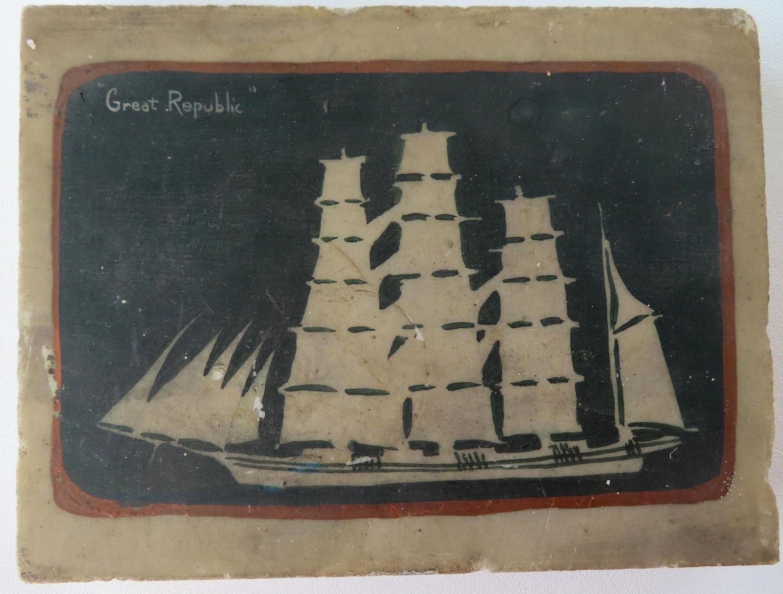 A silhouette image of clipper ship "Great Republic" on marble, 19th century. (1 of 3)
