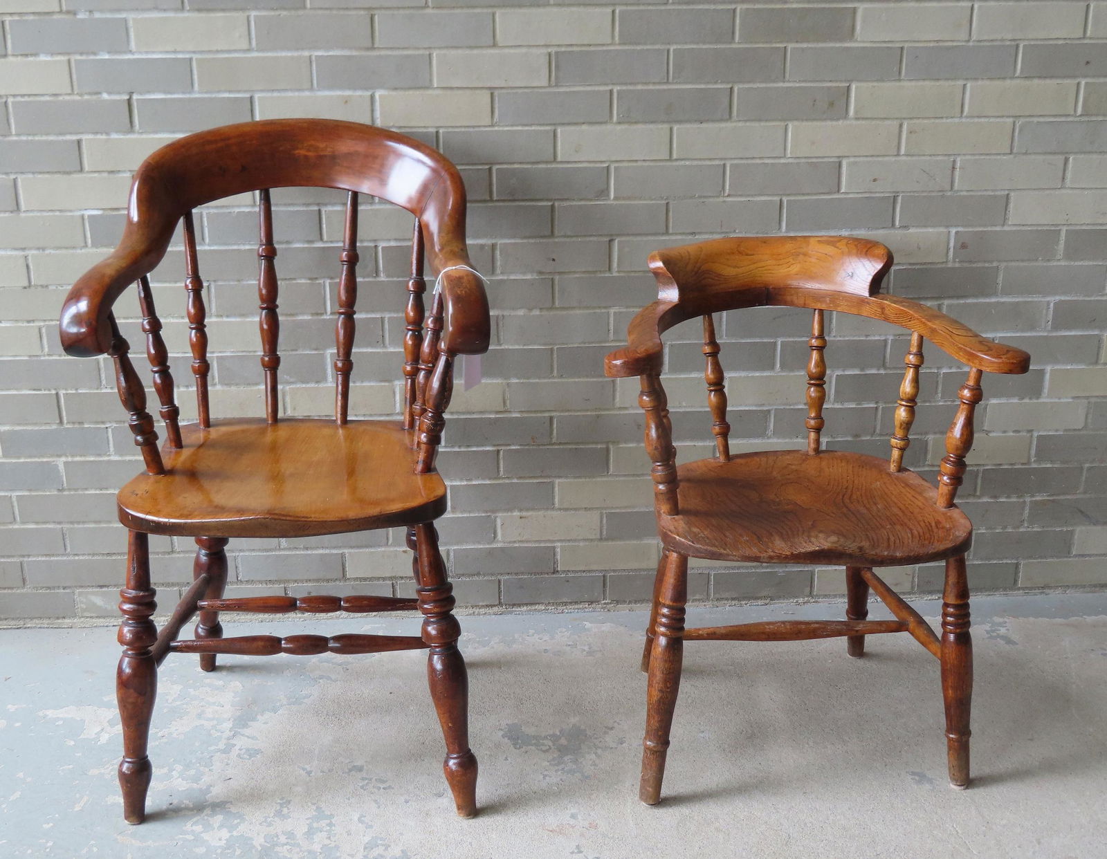 Two English  firehouse chairs, one in yew wood, both 19th century and in very good condition. The (1 of 6)