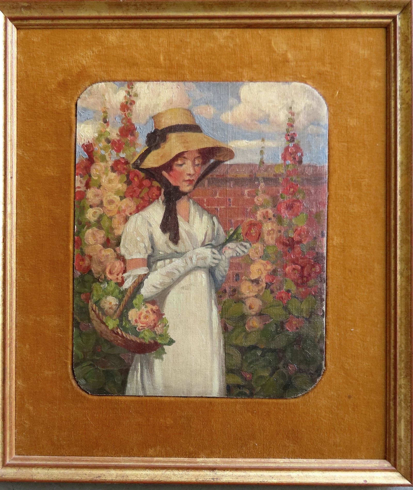 O/B Lady in garden, possibly by noted Pennsylvania artist, Anna Whalen Betts, but has not been (1 of 3)