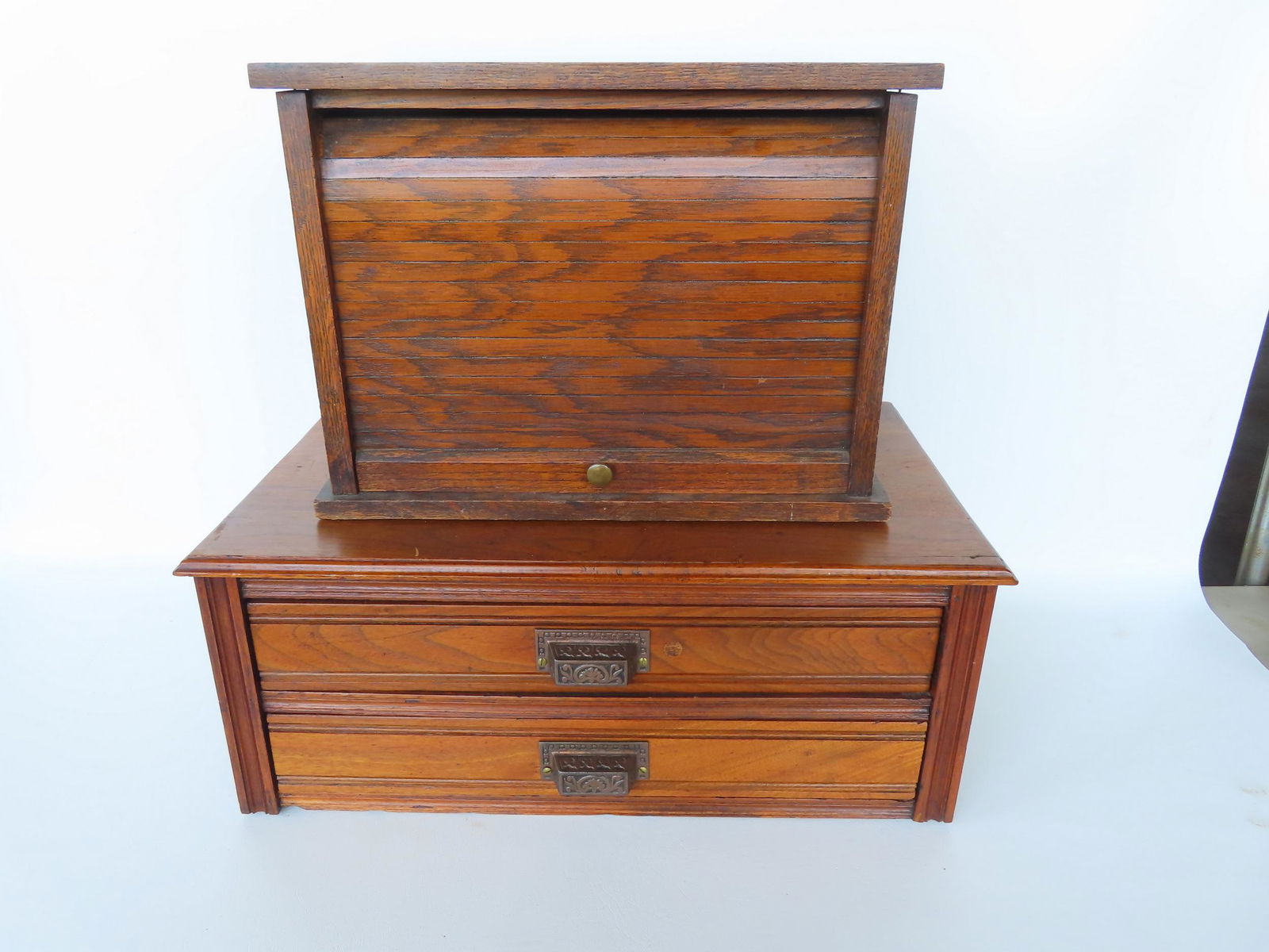 A small country store counter top desk unit - measures , together with a 2 drawer spool cabinet. The (1 of 12)