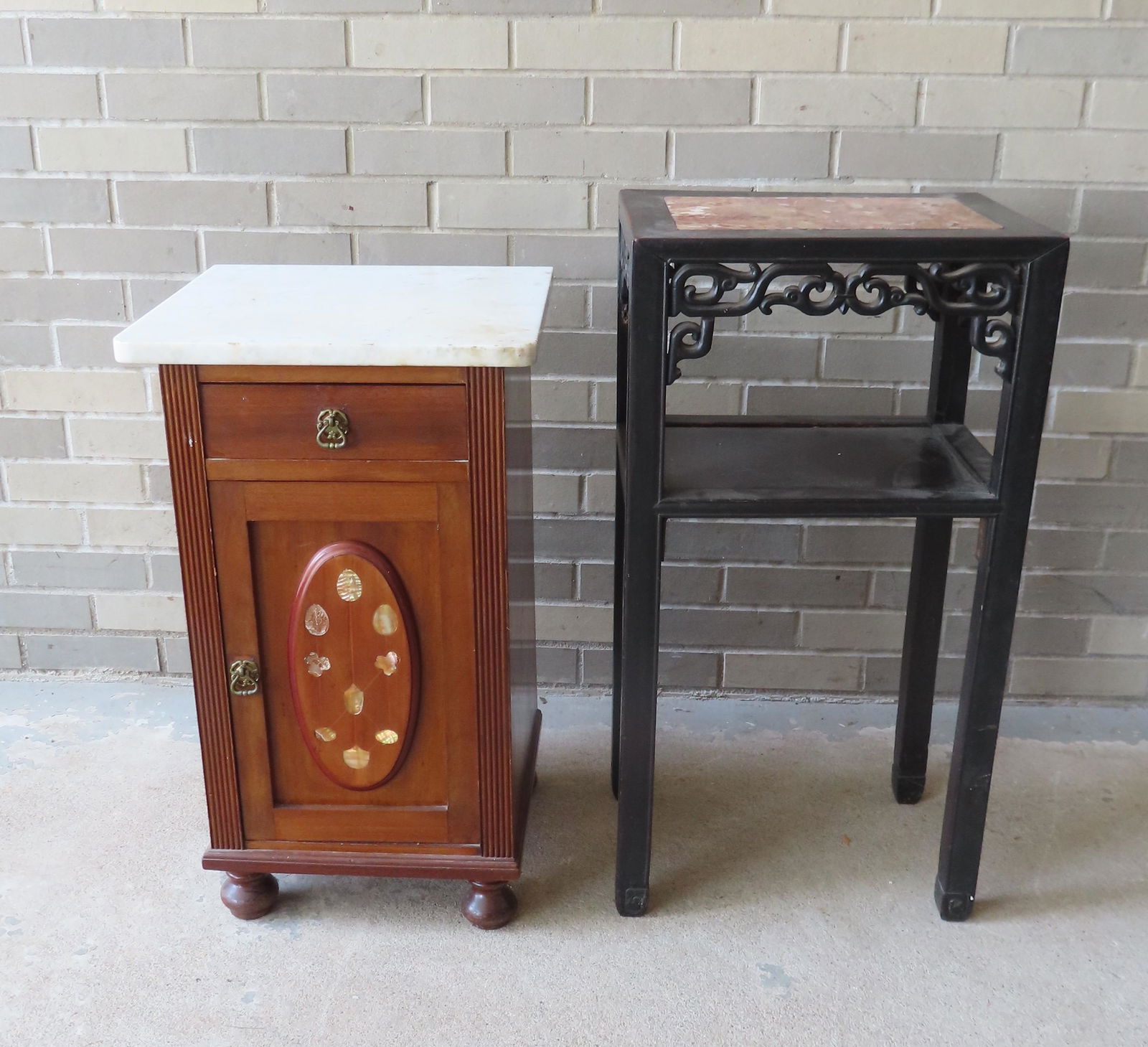 Two Victorian marble top stands. The first, a Chinese marble top plant stand in teak - missing small (1 of 11)