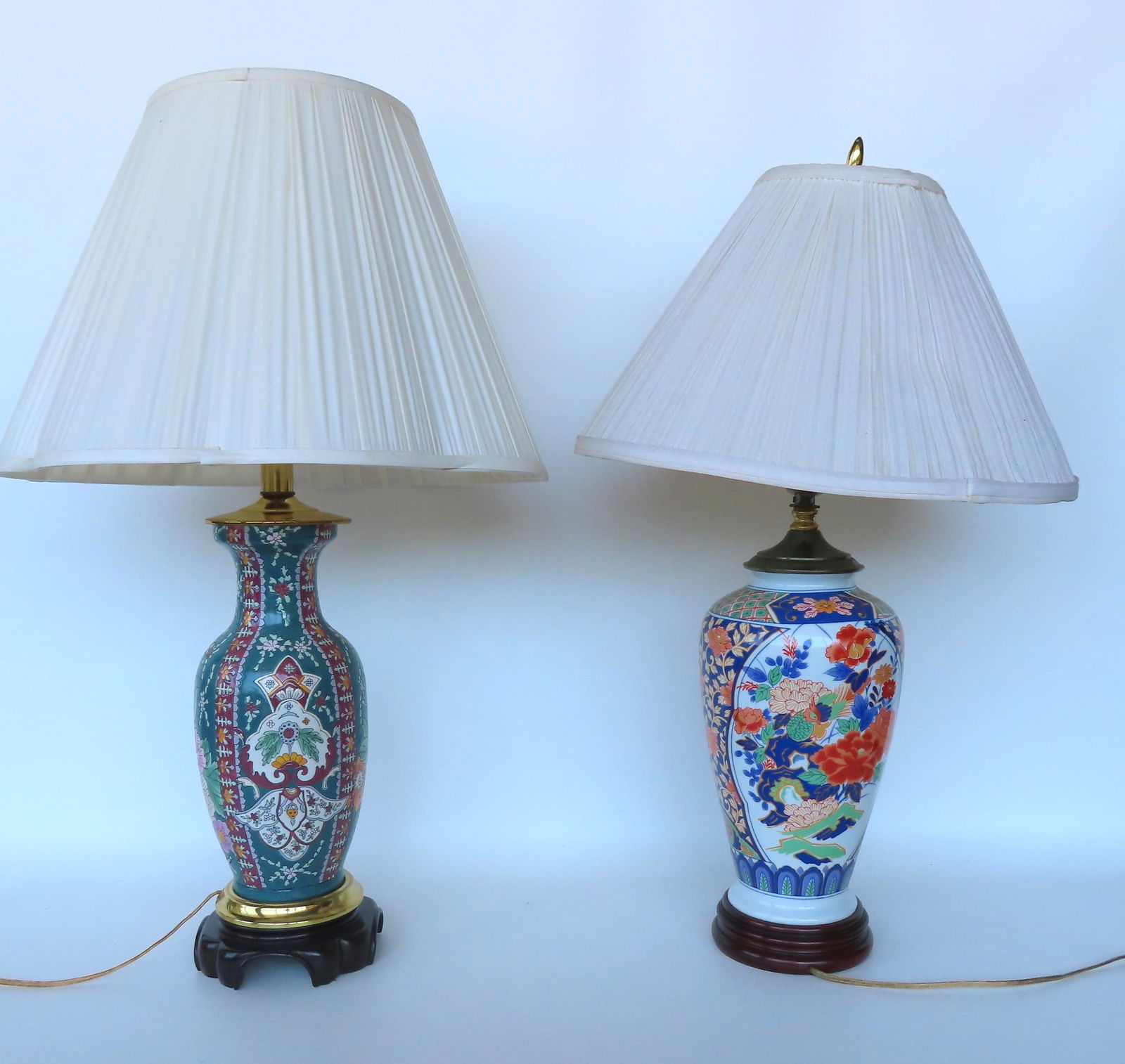 Two oriental style table lamps with shades, late 20th century. Very good condition. Each measures 27 (1 of 2)