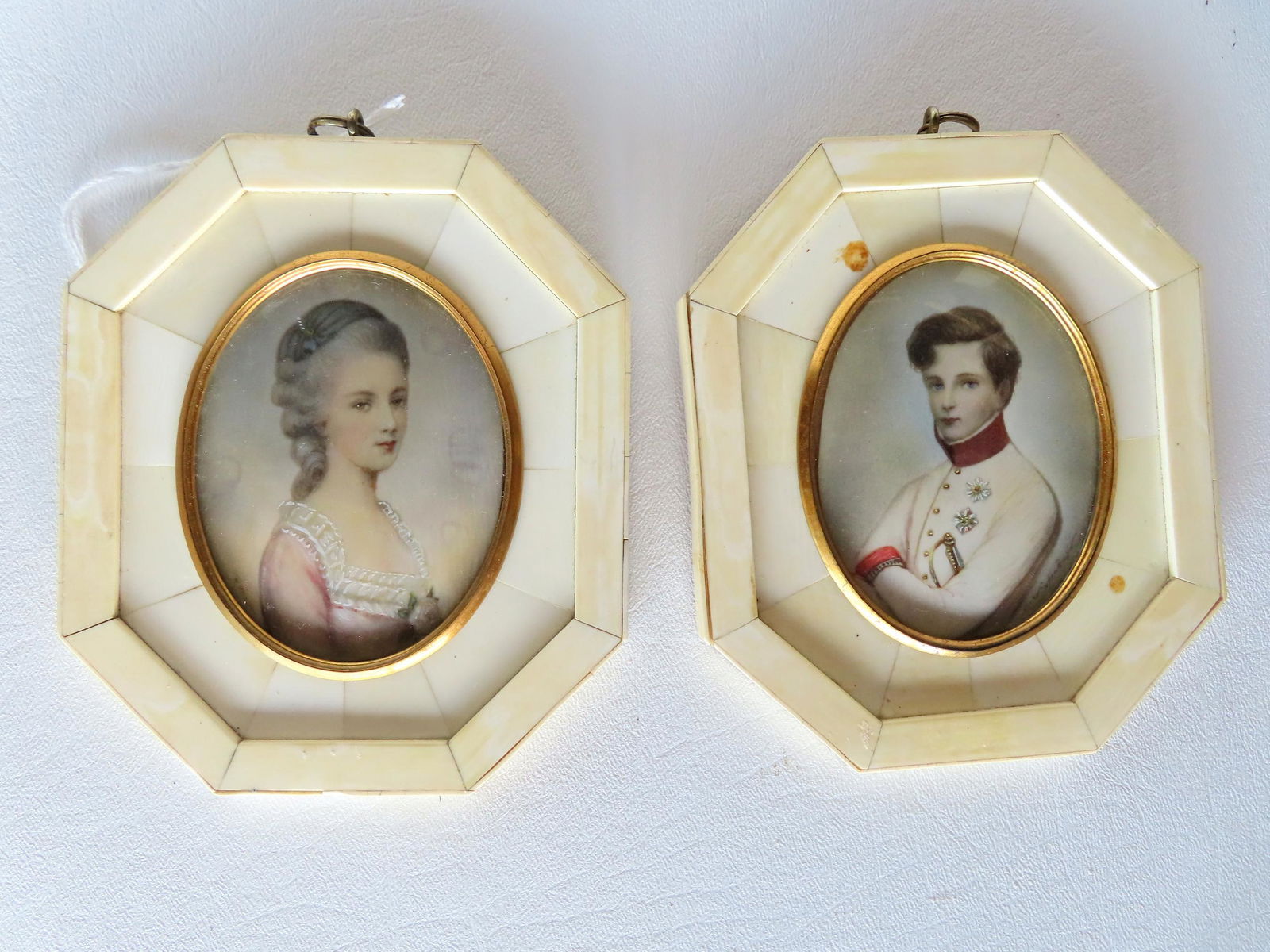 Two miniature portraits, probably German, 19th century - neither has been removed from sealed frame (1 of 4)