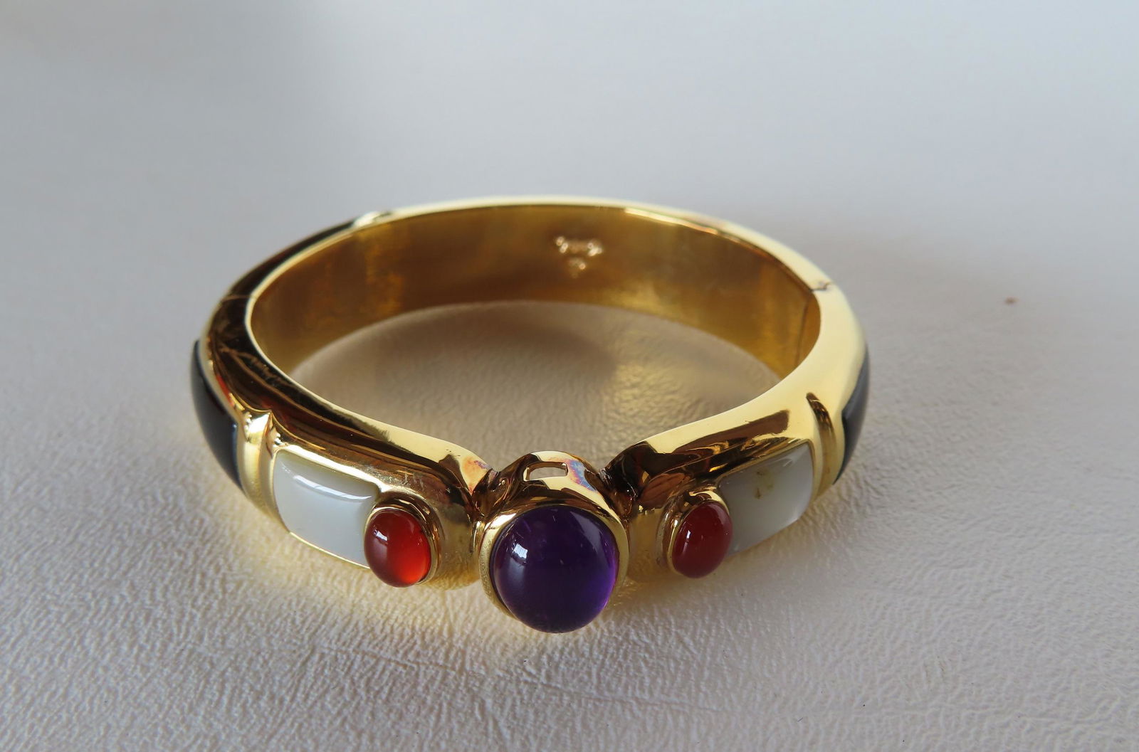 Kai-Yin Lo sterling vermeil bracelet, mother-of-pearl, carnelian, and amethyst. Very good condition. (1 of 3)