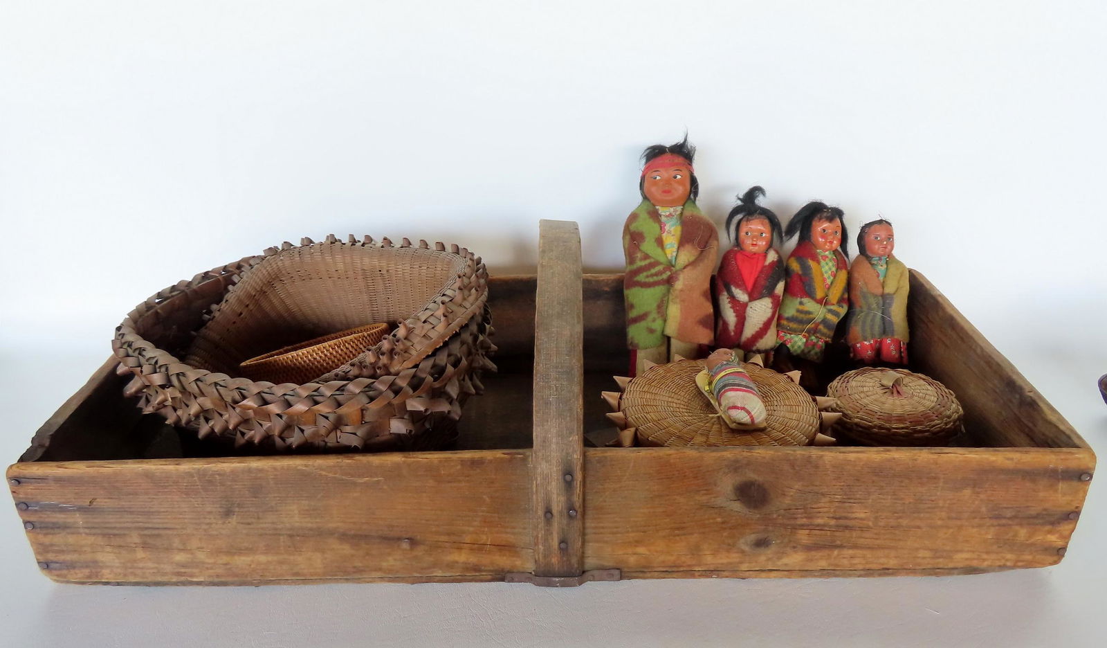 Grouping of mostly Indian articles including: 5 baskets, most with splint breaks, one large make-do (1 of 8)