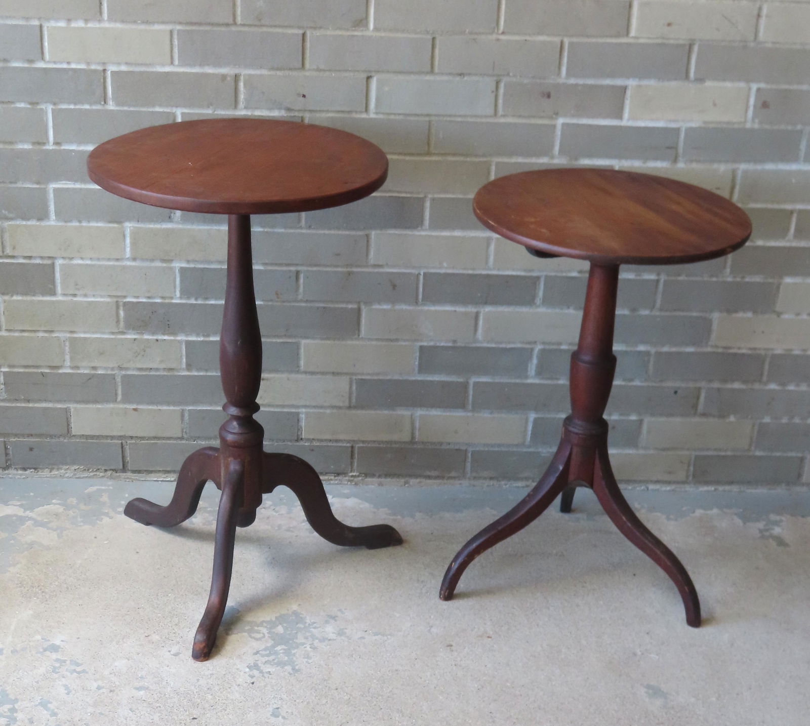 Two early candlestands circa 1800-20. One with snake feet - repair to one foot - the other with (1 of 5)