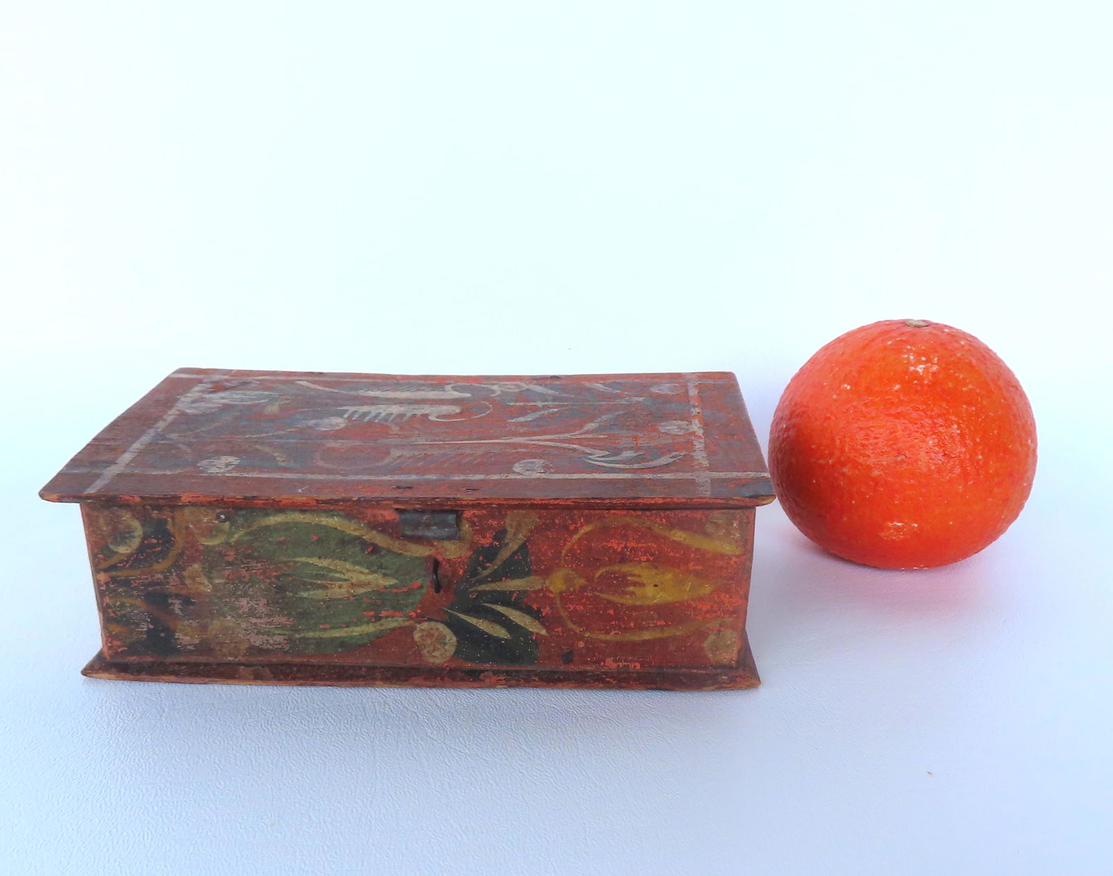 A small primitive writing box decorated with hand painted flowers including tulips, early to mid (1 of 5)