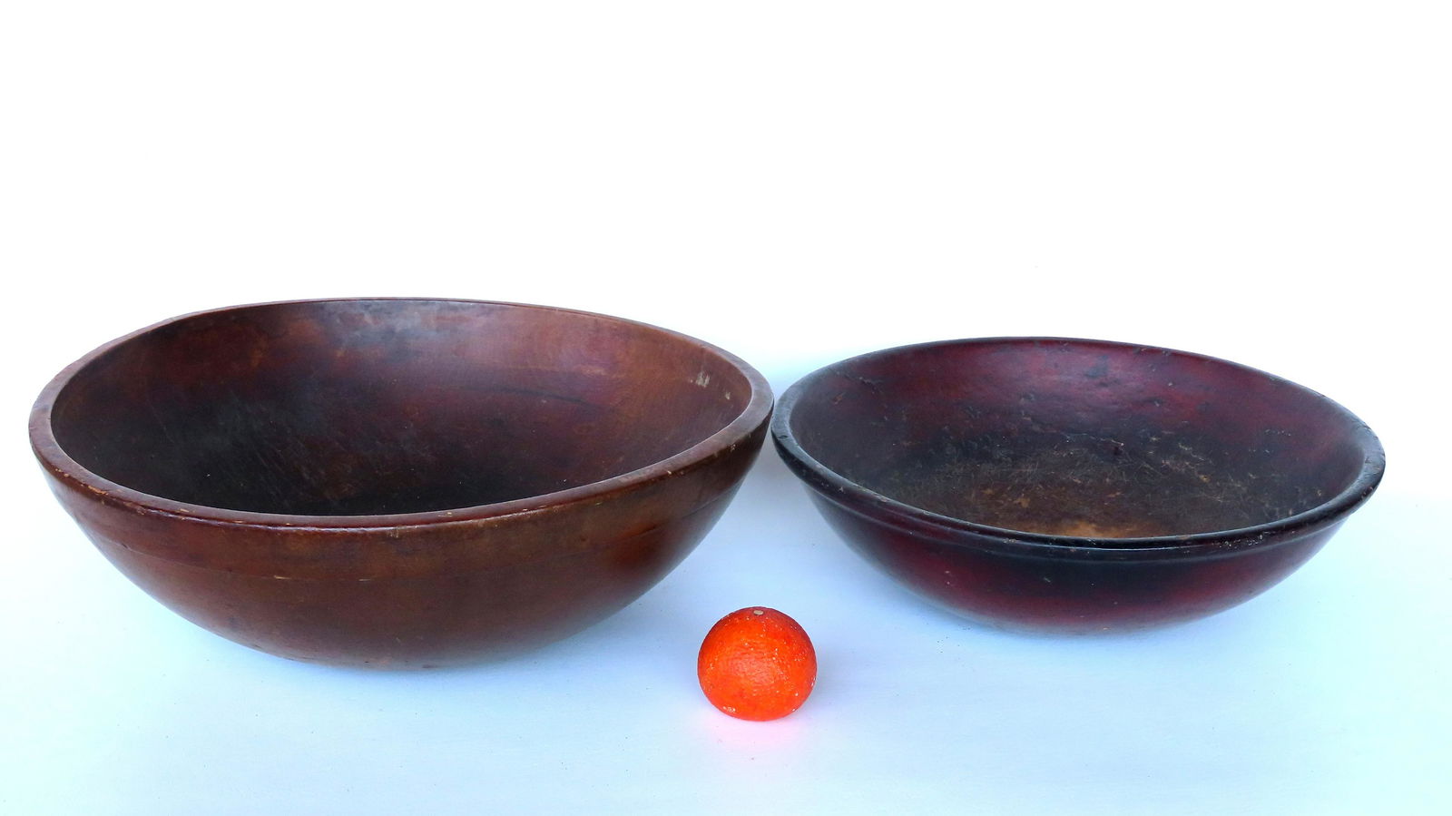 Two treenware bowls. The first in wood with shaped rim, mid to late 19th century, some use wear but (1 of 7)