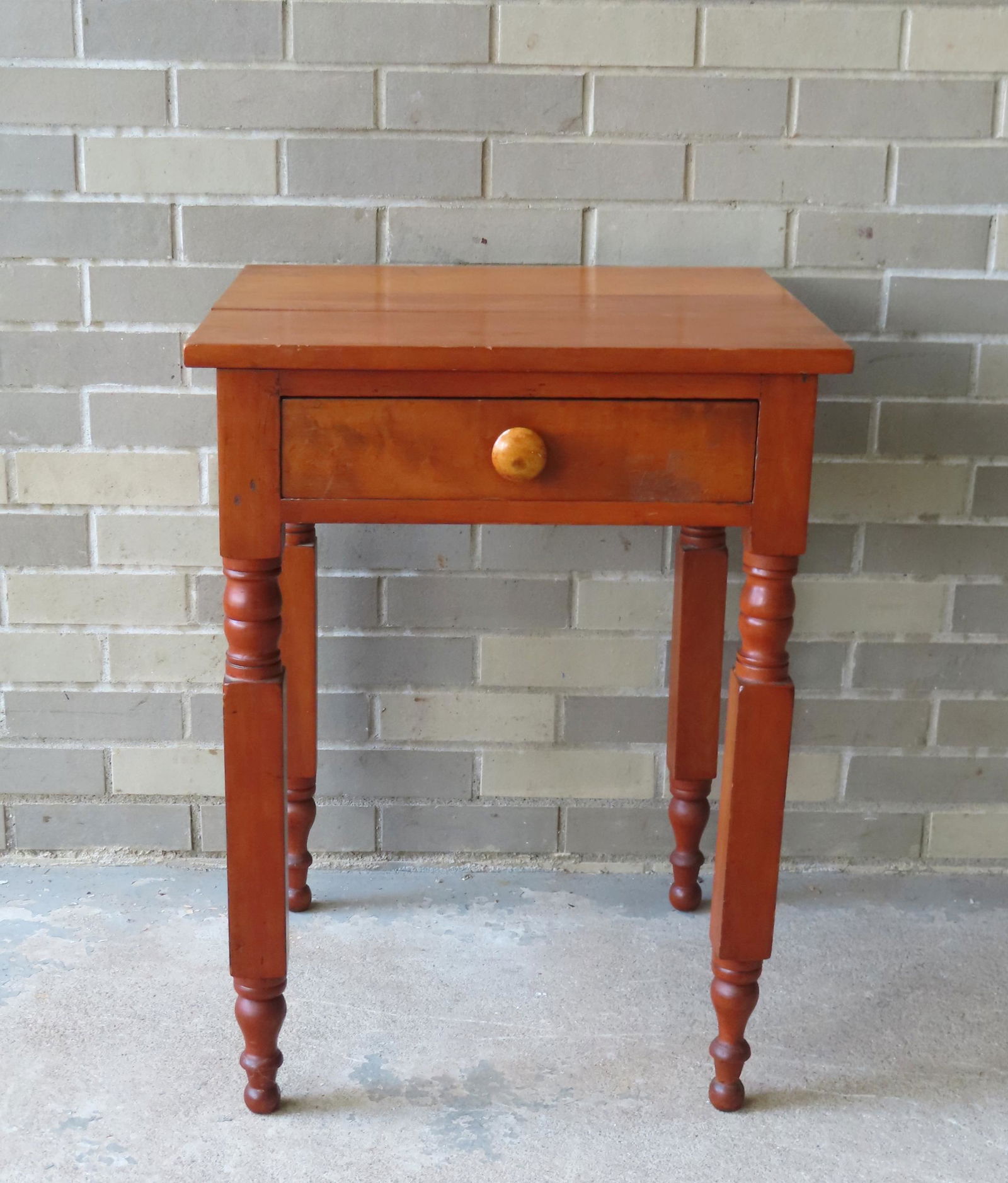 A cherry 1 drawer work table with NY State legs, circa 1850. Good clean condition. Measures 20 3/4"W (1 of 4)
