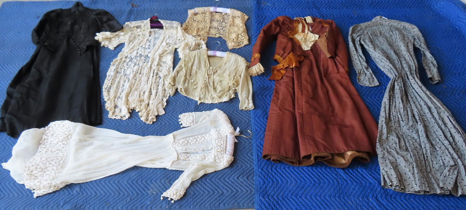 Grouping of 7 pieces of Victorian and Edwardian garments including 3 crocheted shawls, and 4 dresses (1 of 11)