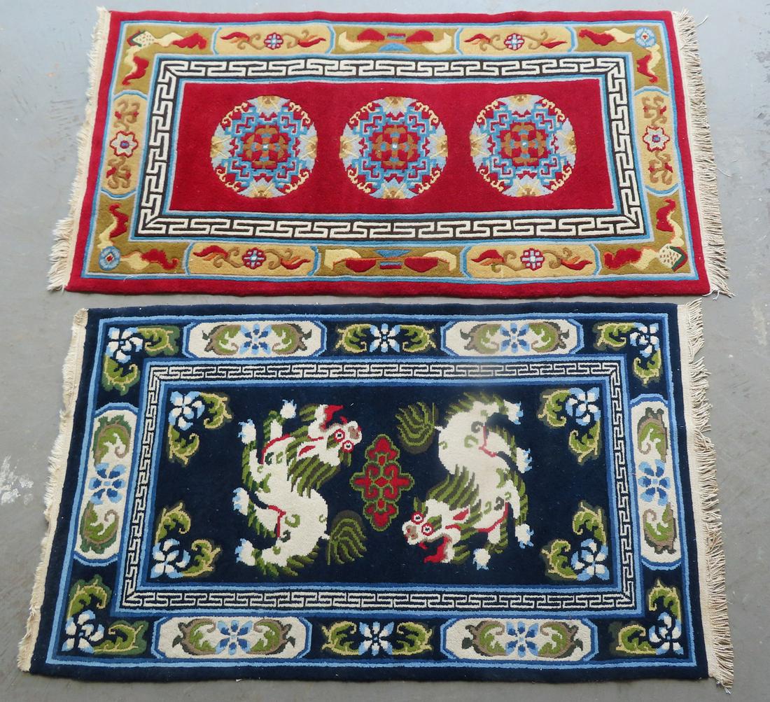 Two Chinese oriental scatter rugs, mid to late 20th century, very good condition. One decorated with (1 of 7)