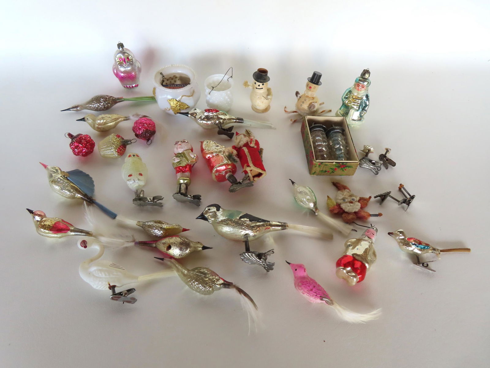 Grouping of 37 vintage glass Christmas ornaments, including birds, Santa, snowman, swan, etc., also (1 of 11)