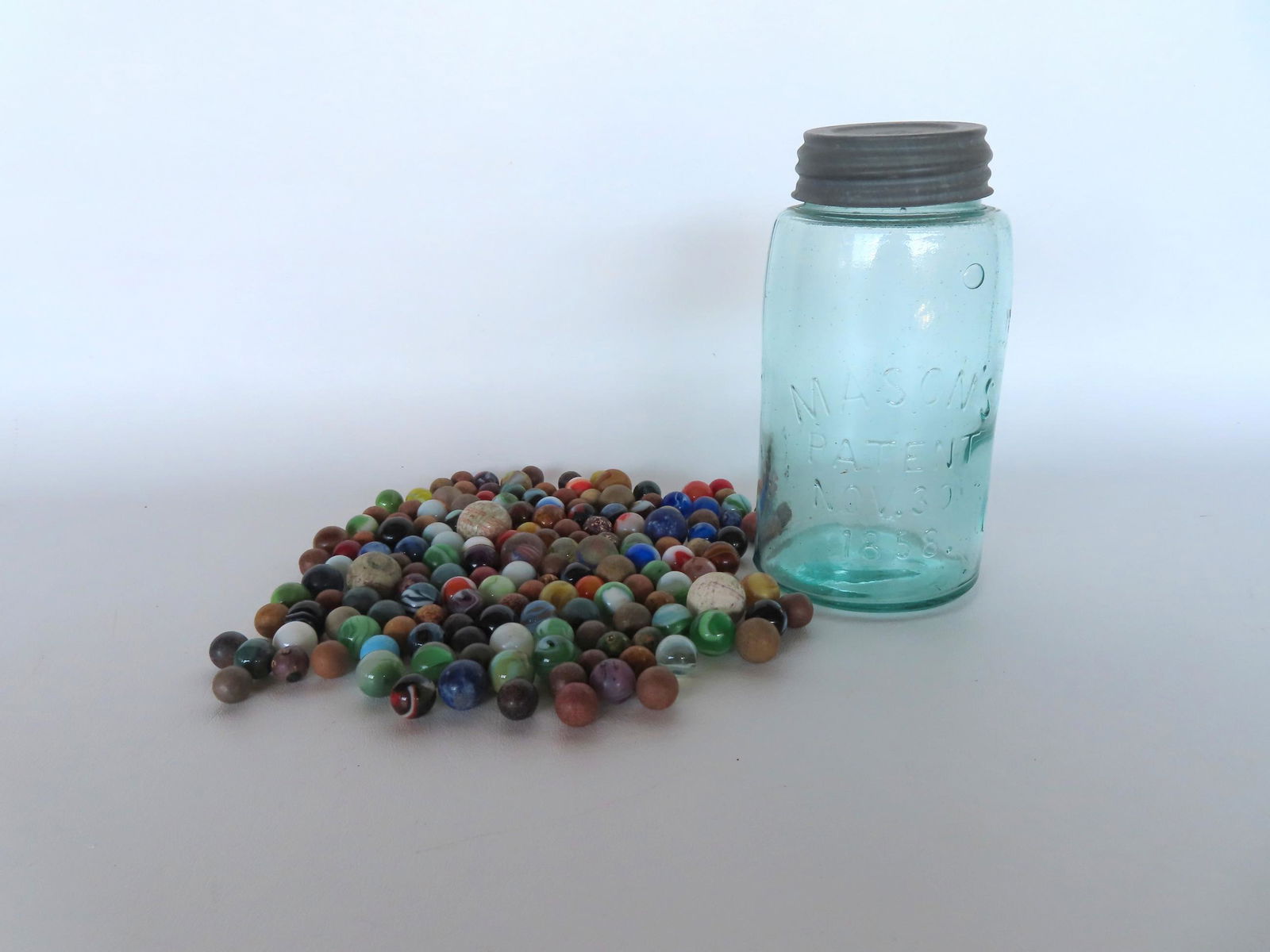 A grouping of vintage marbles found within the 1858 Mason's jar. Most appear to be in good (1 of 5)