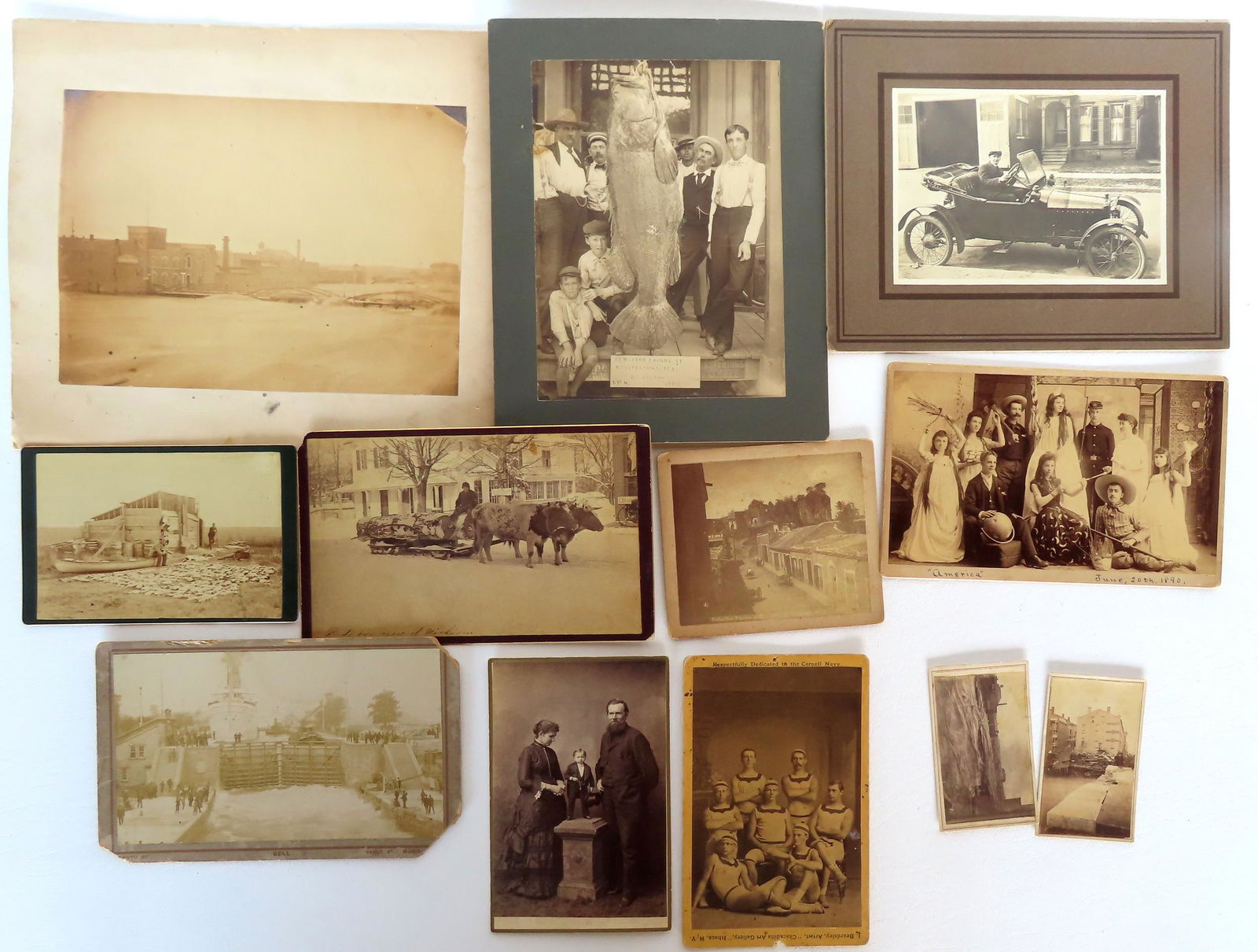 Grouping of 12 unusual vintage photos including: 2 CDV's - river flooding covering bridge and a (1 of 7)