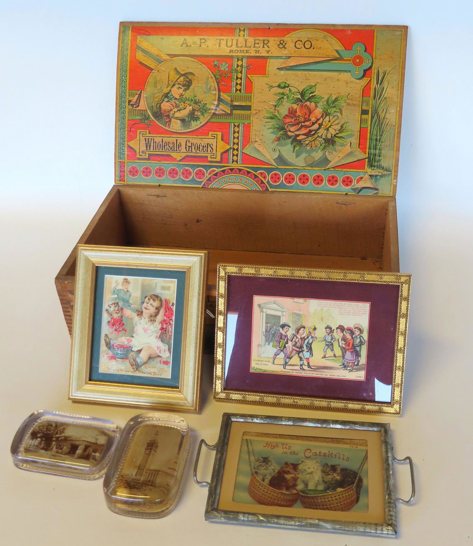 Grouping of advertising articles including: Glass paperweight of "Old Senate House" Kingston NY - (1 of 5)