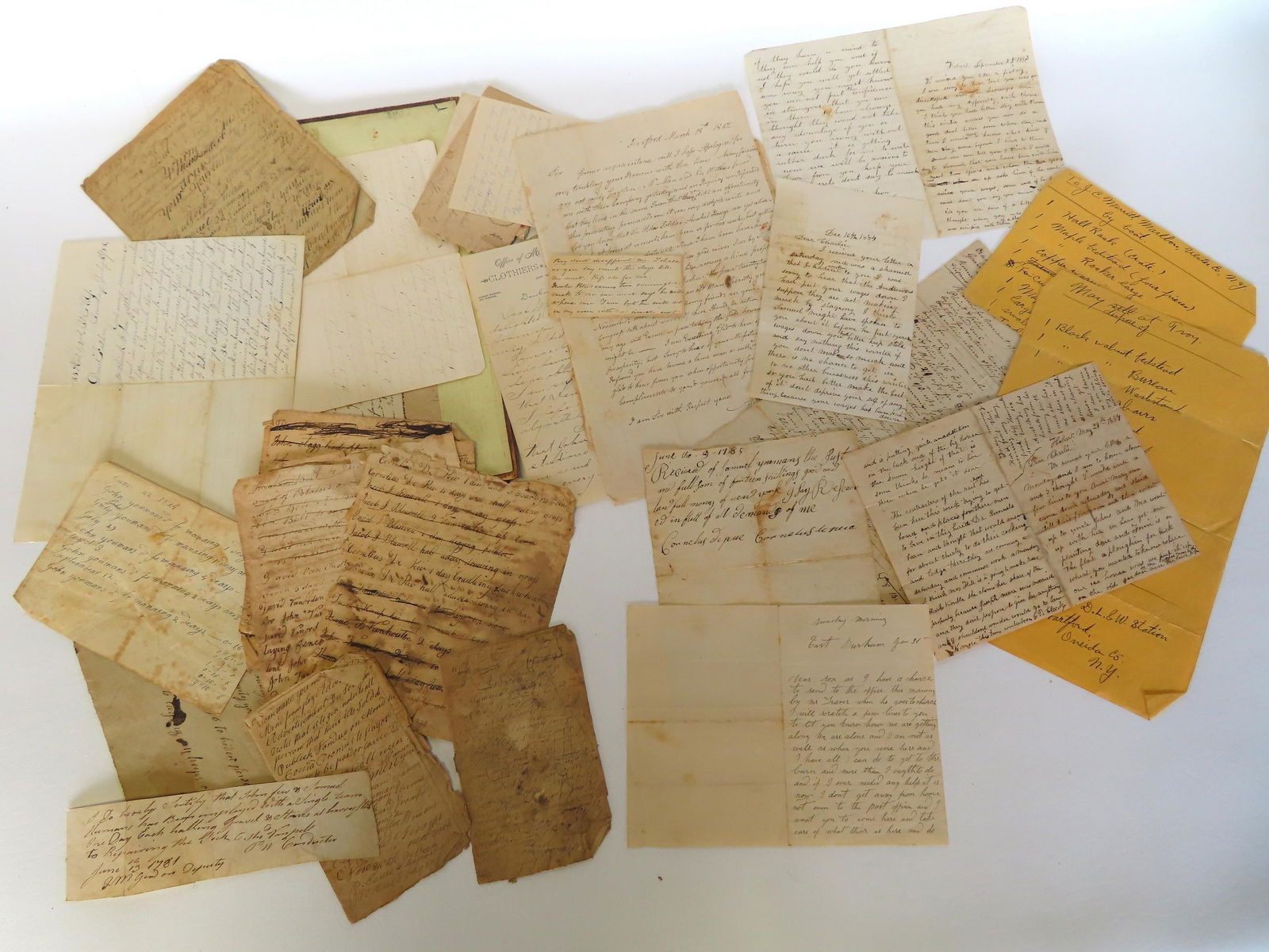 Grouping of early hand written papers, 18th and 19th century including receipts, ledger pages, (1 of 7)