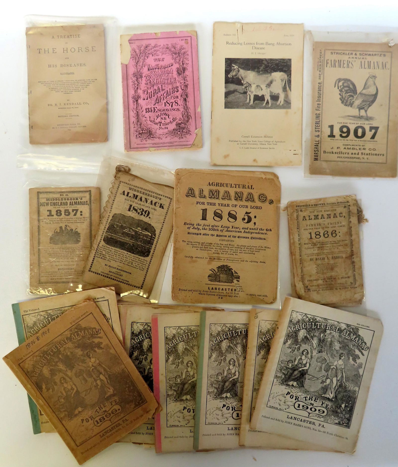 Grouping of early almanacs, other booklets, and broadsides including: 6 Farmer's Almanacs 1839 to (1 of 5)