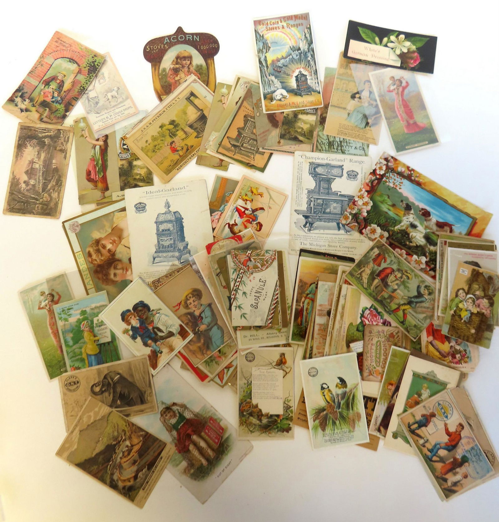 Grouping of over 100 trade cards including approximately 20 stove and range related, late 19th to: Grouping of over 100 trade cards including approximately 20 stove and range related, late 19th to early 20th century. Some with minor losses in corners, but most in very good condition.