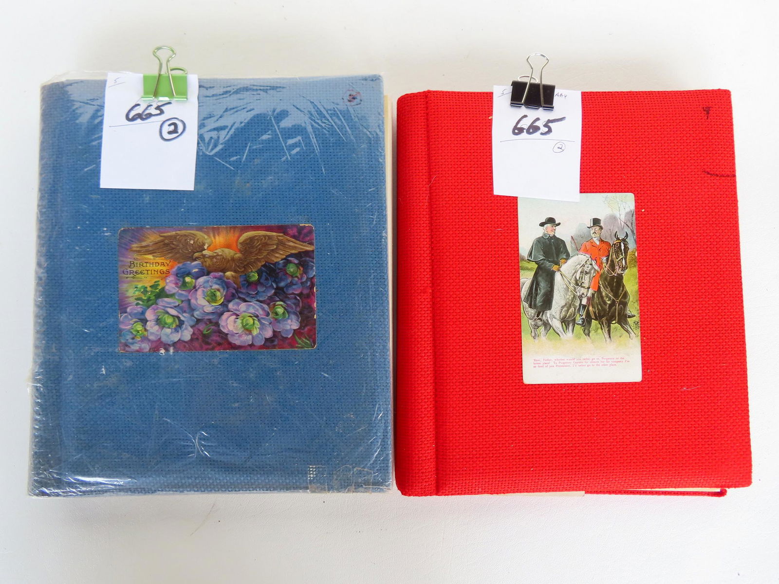 Two albums containing postcards. The first with 82 greeting postcards, most "Birthday", "Best (1 of 20)