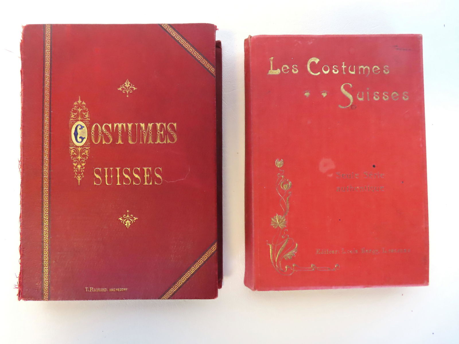 Two Swiss Costume books. The first, a postcard album of 30 Swiss costumes in original leather (1 of 13)
