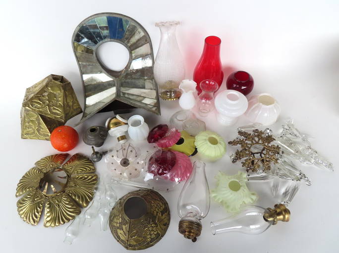 Grouping Of Vintage Oil Lamp Accessories.