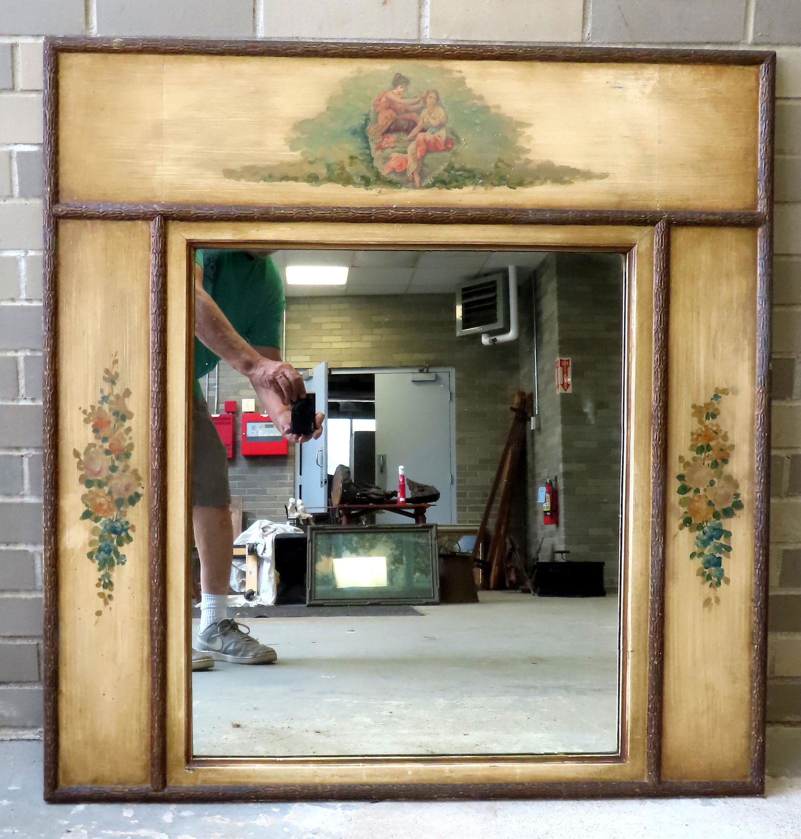 A hand painted decorative mirror, circa 1930. (1 of 6)