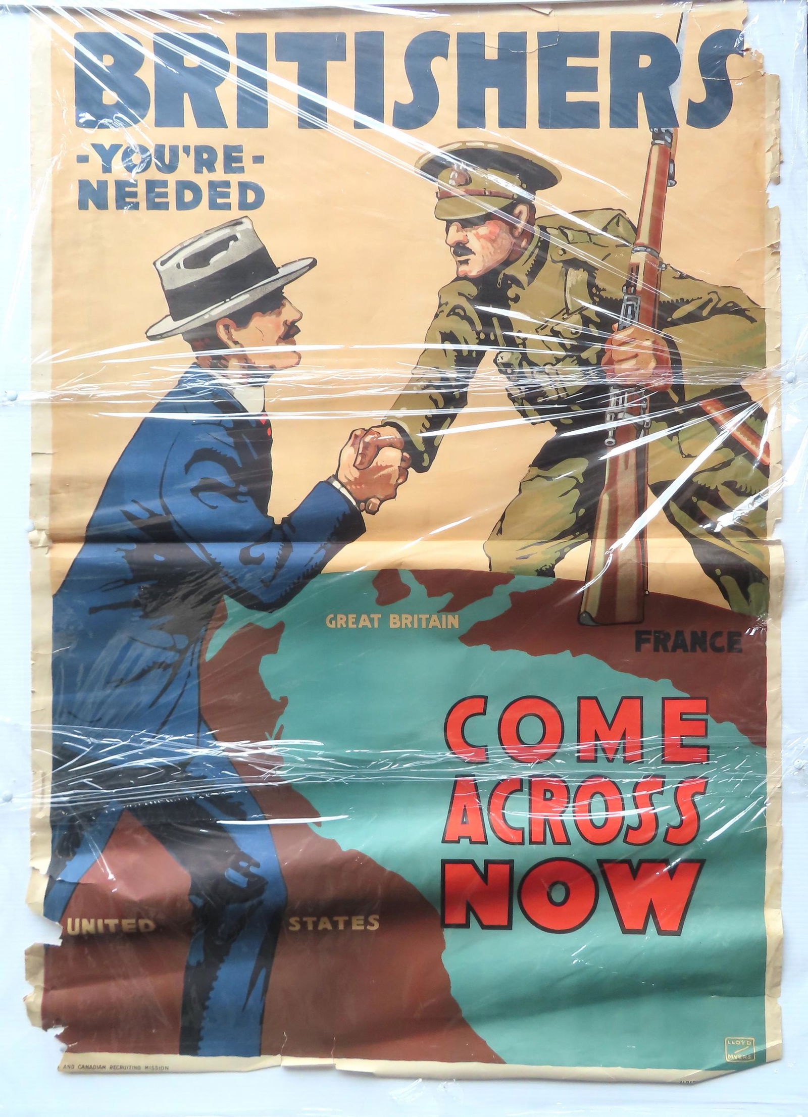 Two WWI lithograph posters needing conservation work. (1 of 15)