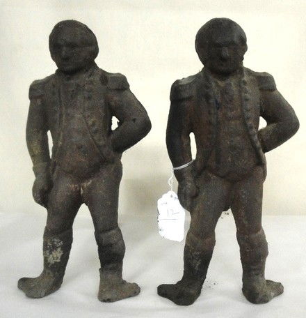 Pair of early 19th c. George Washington andirons wi: Pair of early 19th c. George Washington andirons with original fire dogs - signed: D.B. VA - 15" high