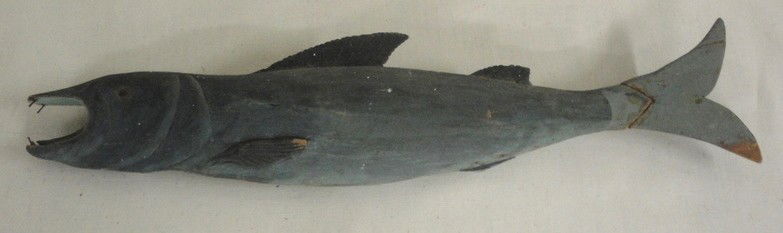 Hand-carved and hand-painted Folk Art fish - probab: Hand-carved and hand-painted Folk Art fish - probably country store display - 19.5" length (NOTE: repairs to tail) - late 19th to early 20th c.