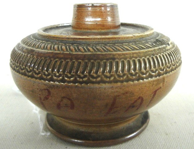 Miniature stoneware lamp - handwritten on sides: F: Miniature stoneware lamp - handwritten on sides: Fat Lamp - PA