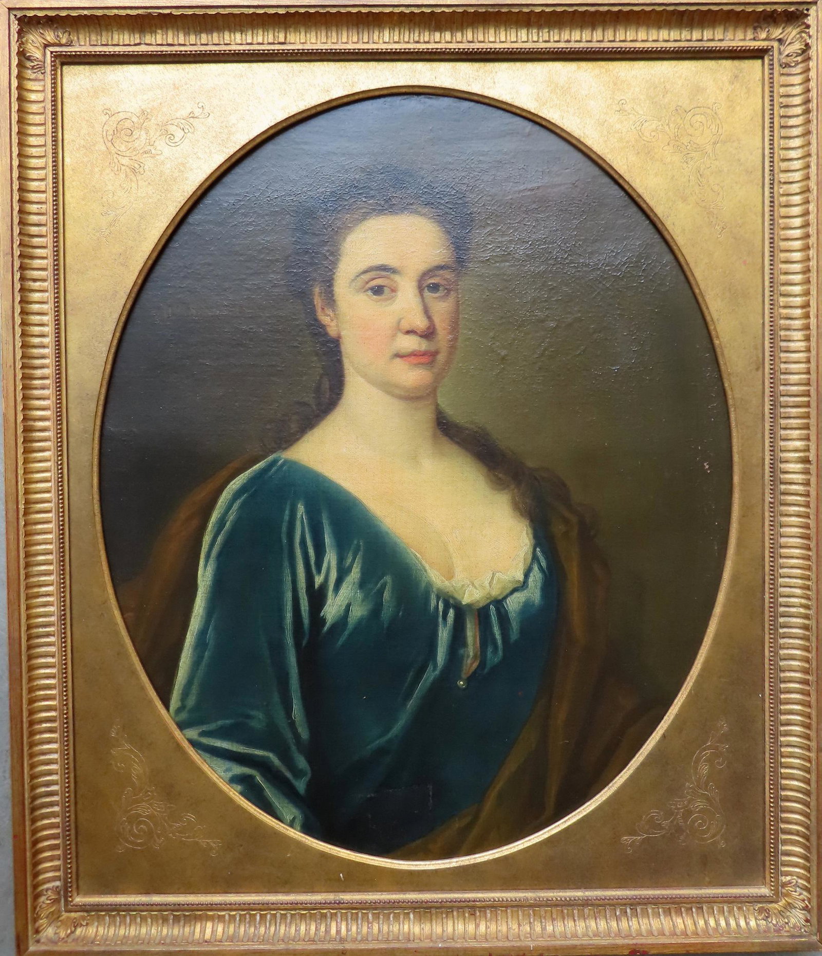 O/C Portrait of a lady with robe draped over green dress, probably early 19th century. The stretcher: O/C Portrait of a lady with robe draped over green dress, probably early 19th century. The stretcher with printed pencil inscription that reads "Sarah Eldest Daughter Of Roger & Martha Price / Married
