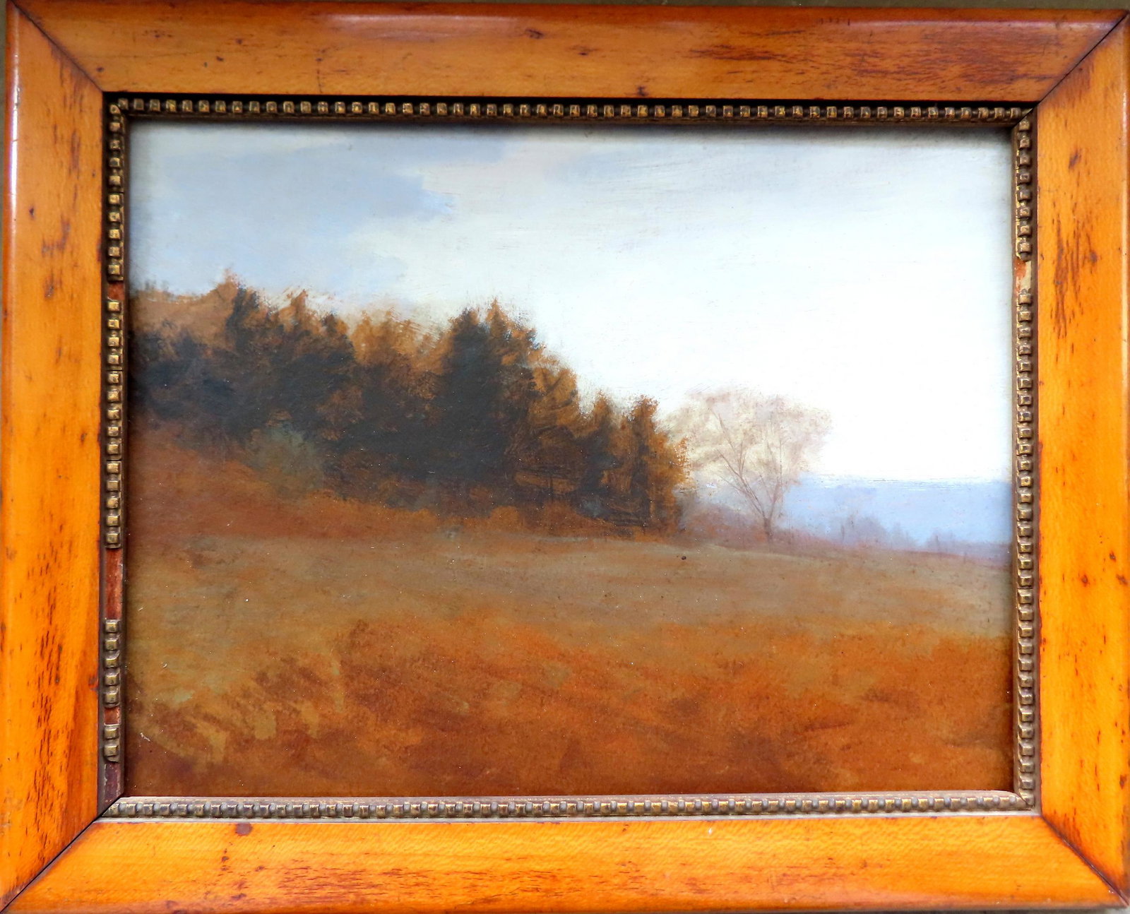 Bolton Coit Brown, NY-Calif., 1864-1936. O/B Impressionist landscape with trees/forest at edge of: Bolton Coit Brown, NY-Calif., 1864-1936. O/B Impressionist landscape with trees/forest at edge of field, signed and titled on reverse "Bolton Coit Brown / A Spring Sketch" - very good condition. The f