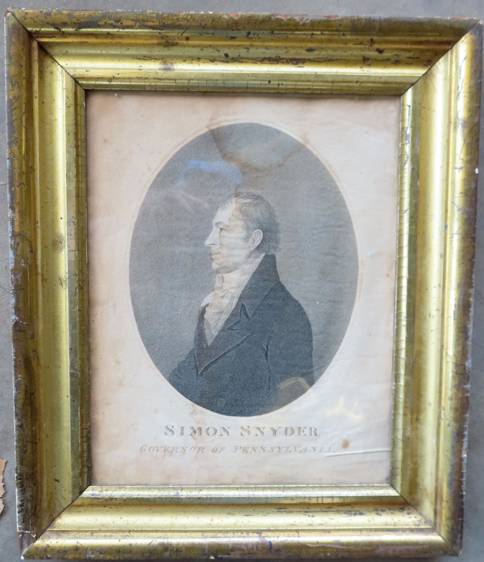 An early engraving of a gentleman titled "Simon Snyder / Governor of Pennsylvania", published in: An early engraving of a gentleman titled "Simon Snyder / Governor of Pennsylvania", published in Phila. After a painting by portrait artist William Woolley. Snyder was the third Governor of the Common