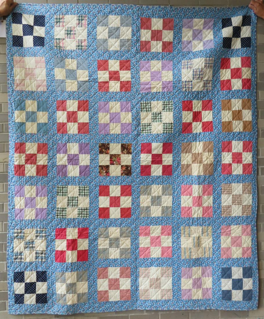 NY State 9-patch quilt, hand sewn, very good condition with no damage or repairs. Circa 1930-50.: NY State 9-patch quilt, hand sewn, very good condition with no damage or repairs. Circa 1930-50. Measures 69" x 85".