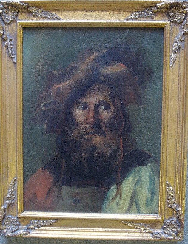 Irving R. Wiles - Portrait of bearded artist.: O/C Portrait of a Renaissance man with beard and hat - Possibly da Vinci - signed Irving R. Wiles (NY - Irving Ramsey Wiles 1861-1948) - 12" x 16" - Probably late 19th century.