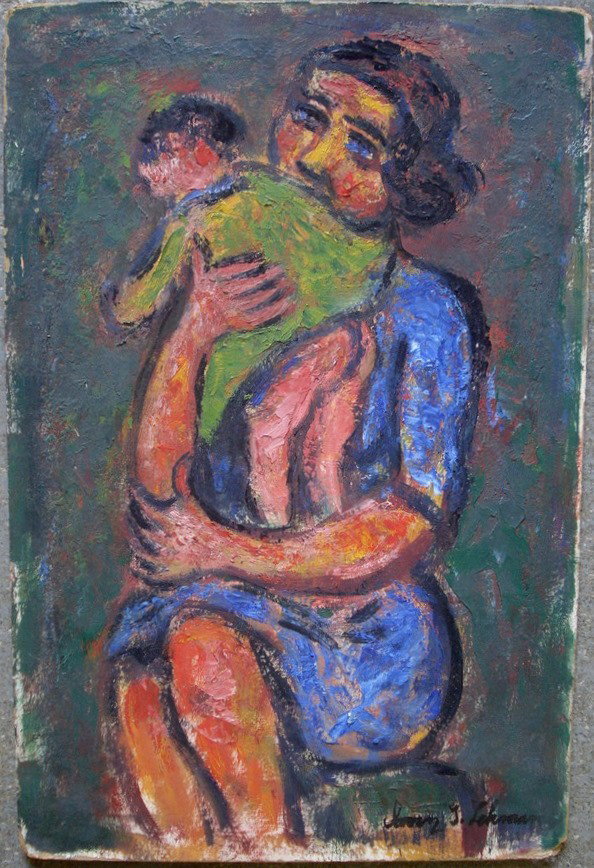 Signed Irving G. Lehman (Russian/NY 1900-1983) O/B: Signed Irving G. Lehman (Russian/NY 1900-1983) O/B Abstract expressionism of lady holding child - signed lower right - 12" x 18" - not framed.