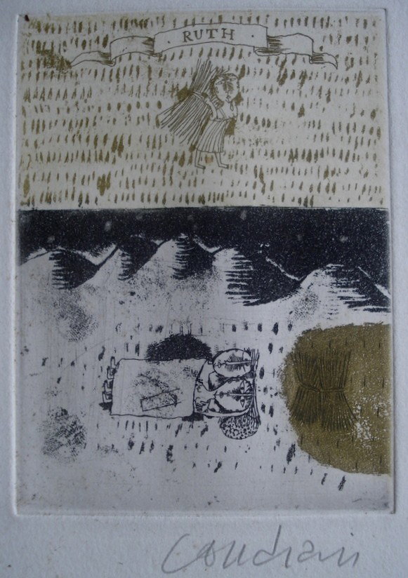 Signed Bridget Coudrain 1934 abstract expressionis: Signed Bridget Coudrain 1934 abstract expressionist - 2 people sleeping (French - born 1934) - 3" x 4"
