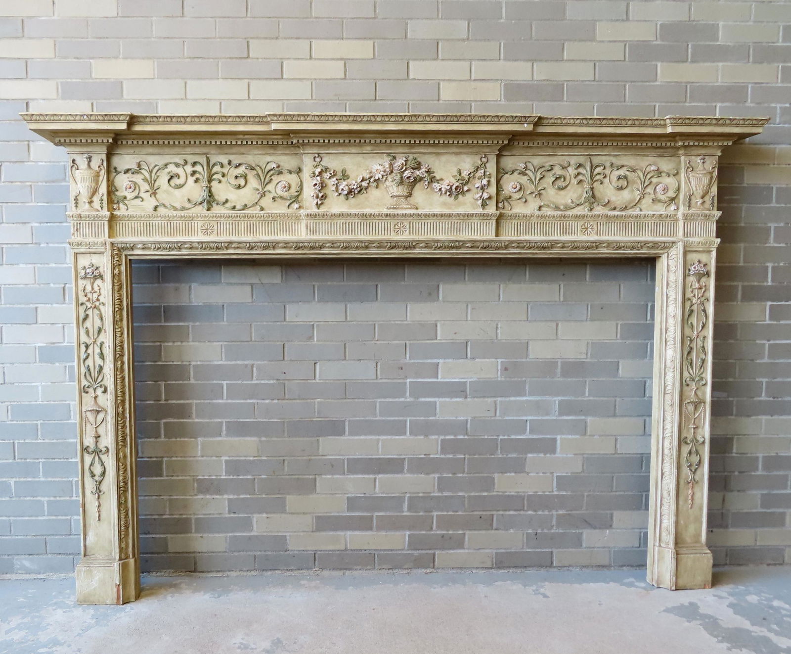 An exceptional profusely decorated neoclassical style fireplace mantel, probably late 19th century, (1 of 20)