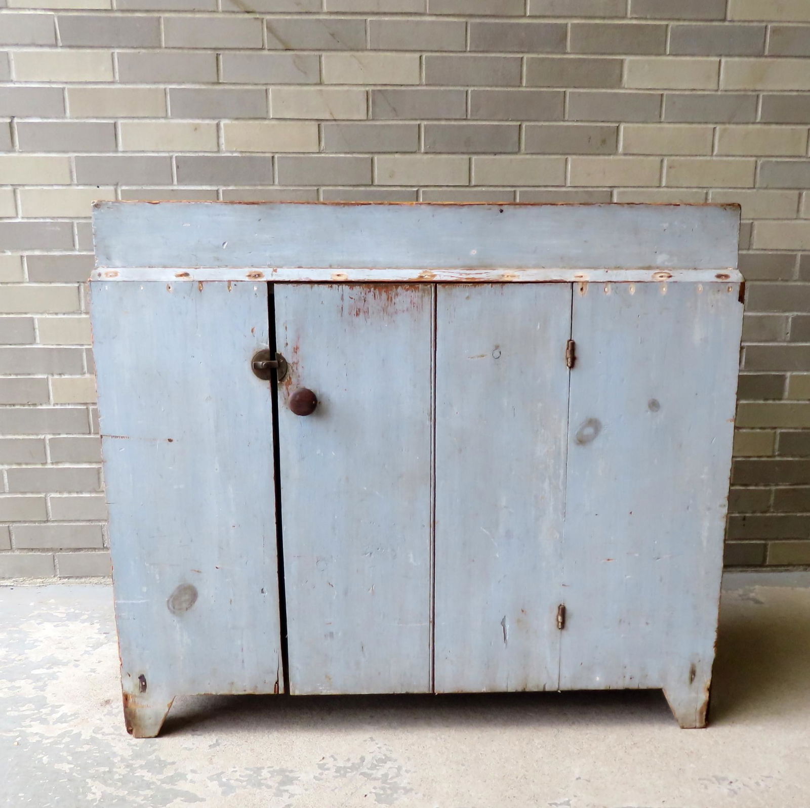 The best country dry sink in original blue/gray paint, having a deep well over 1 door on cutout (1 of 10)
