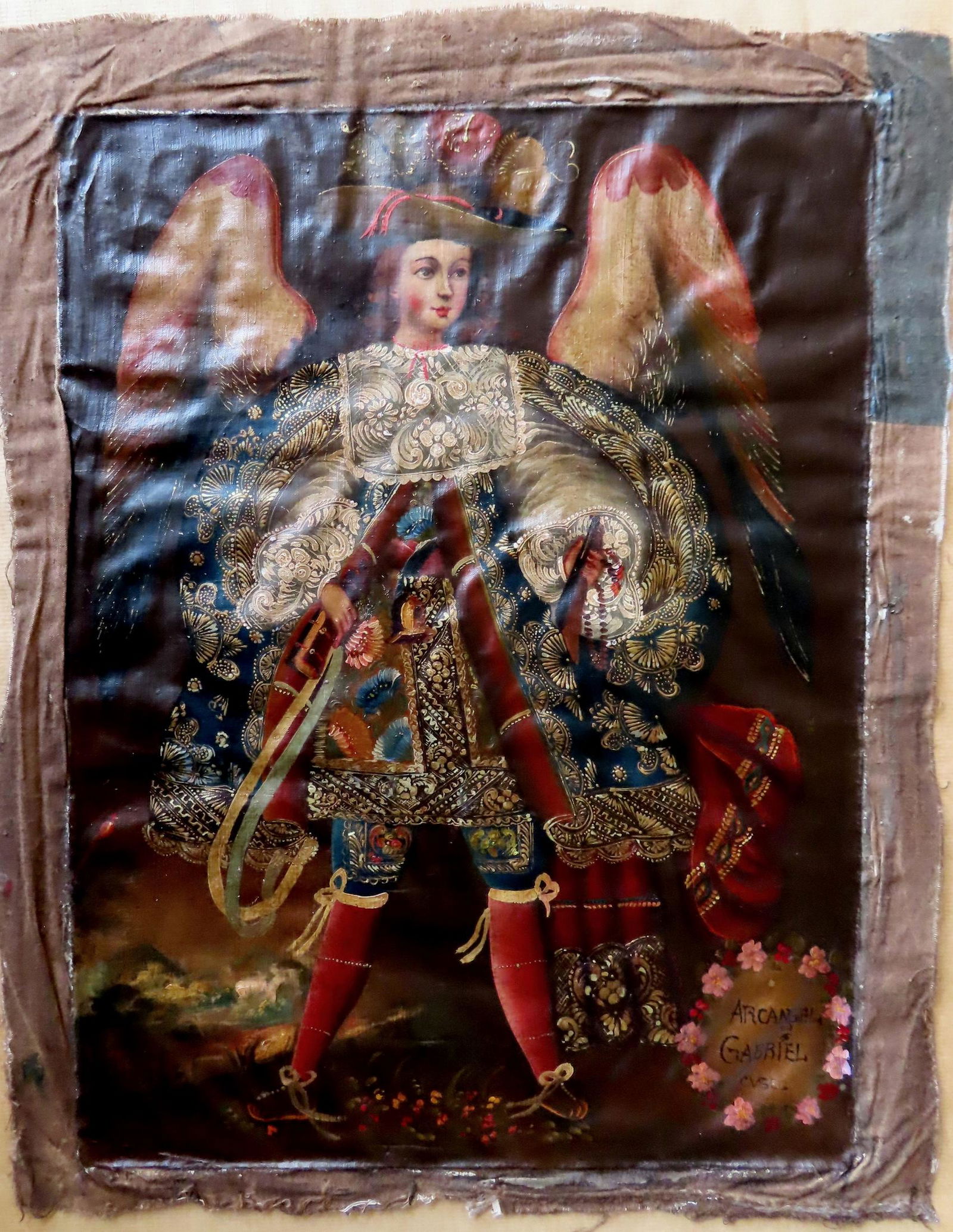 O/C Depicting Archangel Gabriel and so marked bottom right corner - off stretcher and in good (1 of 6)